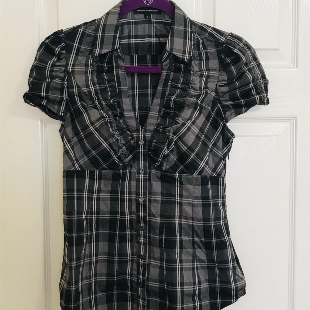 Express Design Studio Plaid Top Medium